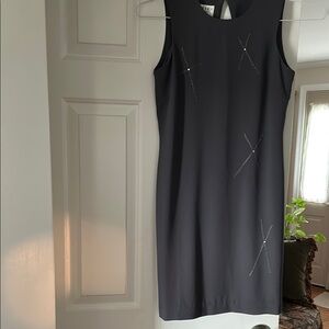Elegant smokey Grey Sleeveless Dress with embellishments